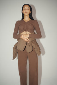 Nude Lucy Lane Drawstring Tee In A Deep Brown Espresso Colour