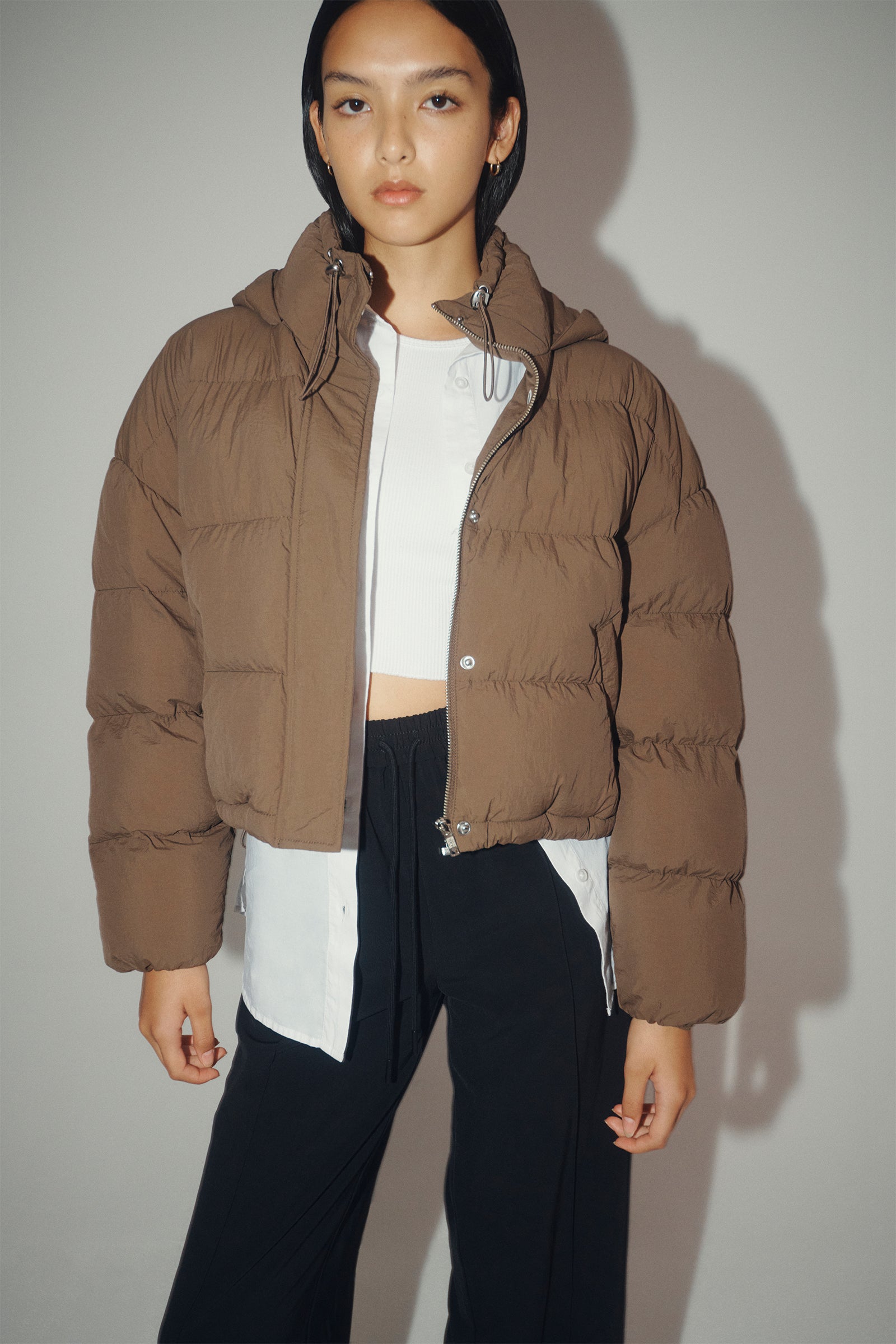 Nude Lucy Atlanta Hooded Puffer In A Deep Brown Espresso Colour 