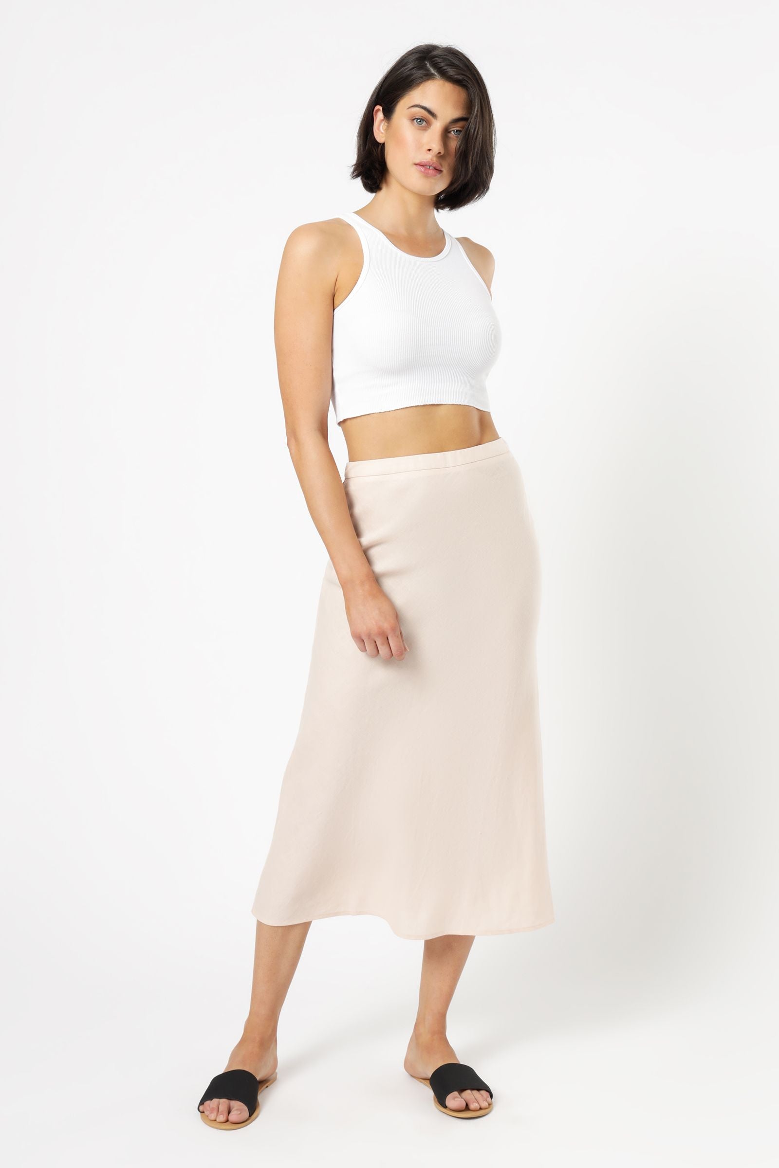 Nude Lucy Miles Linen Midi Skirt Nude Skirt 