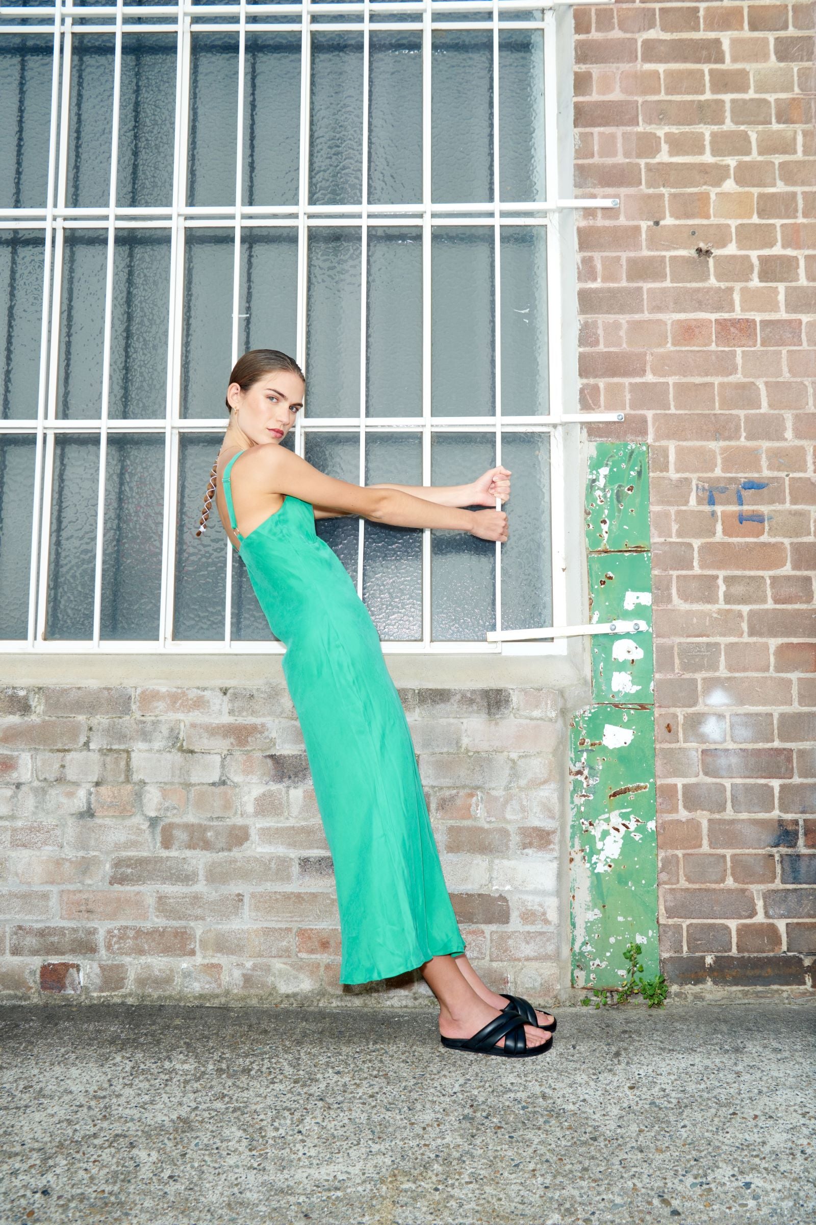 Nude Lucy Arianne Cupro Slip Dress In A Green Jade Colour 