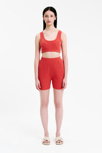 Nude Lucy Lounge Rib Longline Short in a Pink & Orange Toned Coral Colour