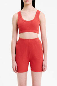 Nude Lucy Lounge Rib Crop in a Pink & Orange Toned Coral Colour