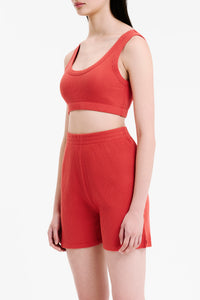 Nude Lucy Lounge Rib Crop in a Pink & Orange Toned Coral Colour