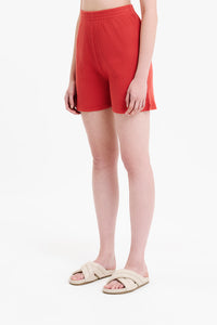 Nude Lucy Lounge Rib Longline Short in a Pink & Orange Toned Coral Colour