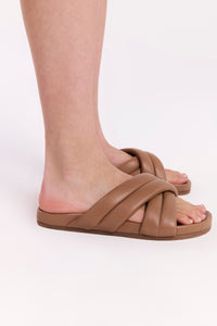 Nude Lucy Crossover Leather Slide In a Brown Sesame Colour