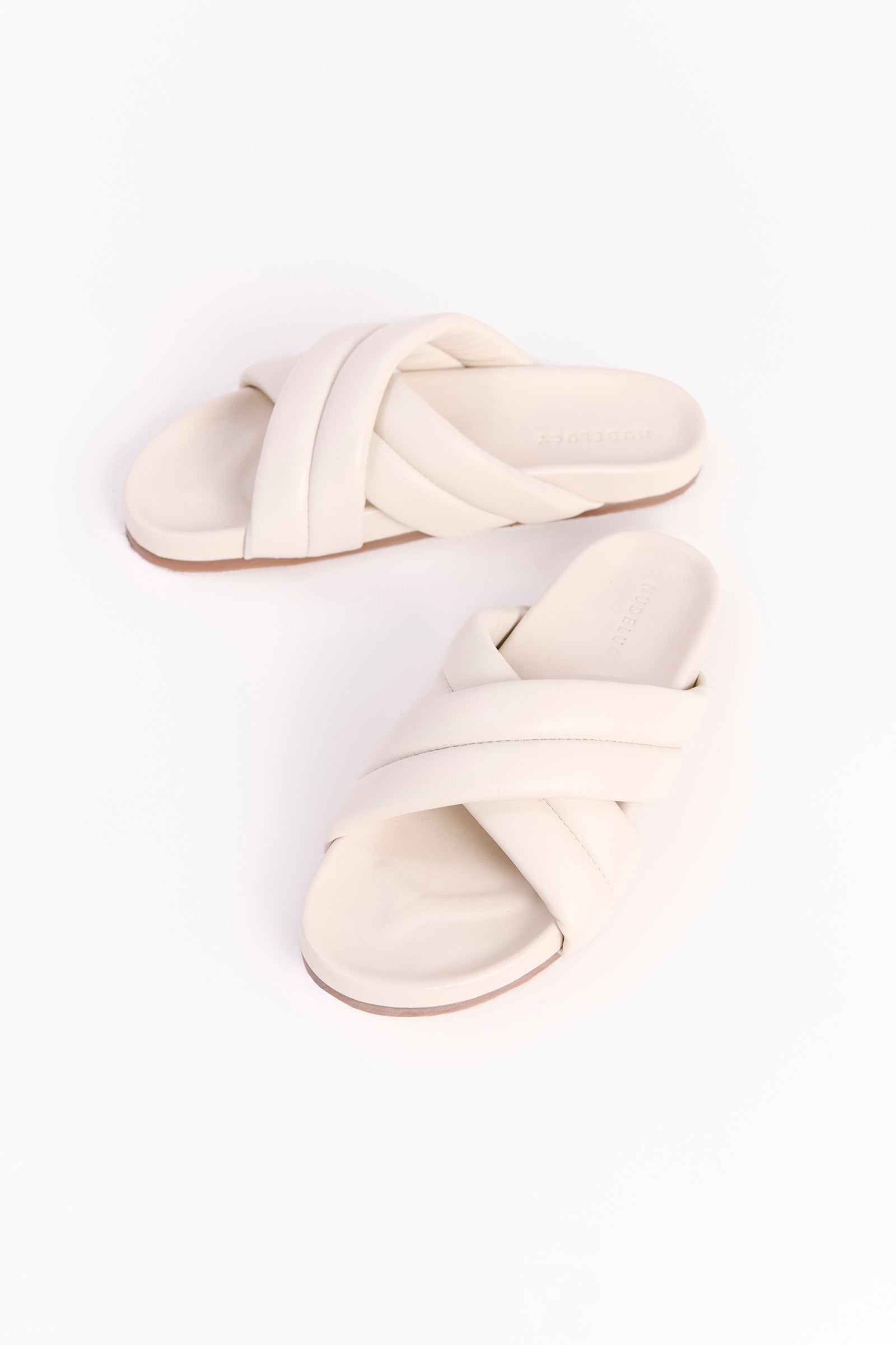 Shop Crossover Leather Slide in Cloud | Nude Lucy