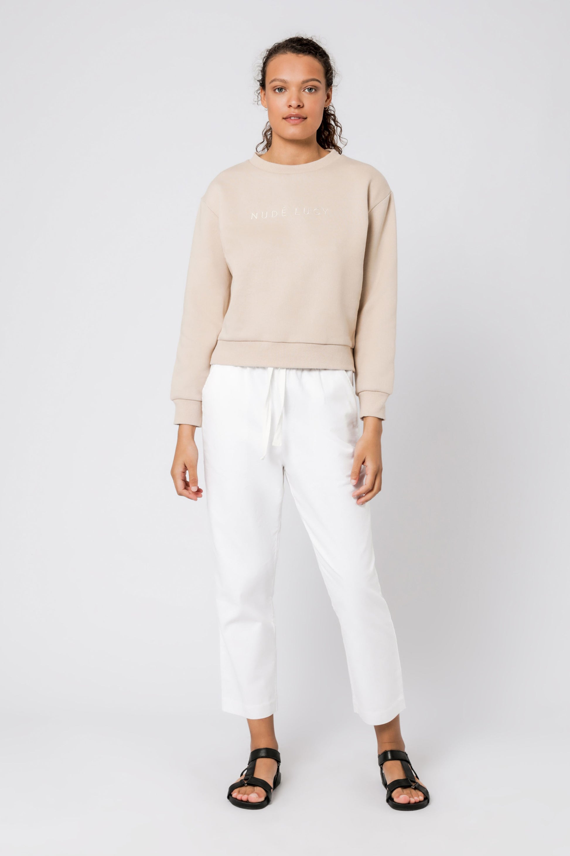 Nude Lucy Nude Lucy Embr Slogan Sweat Sand Sweats 