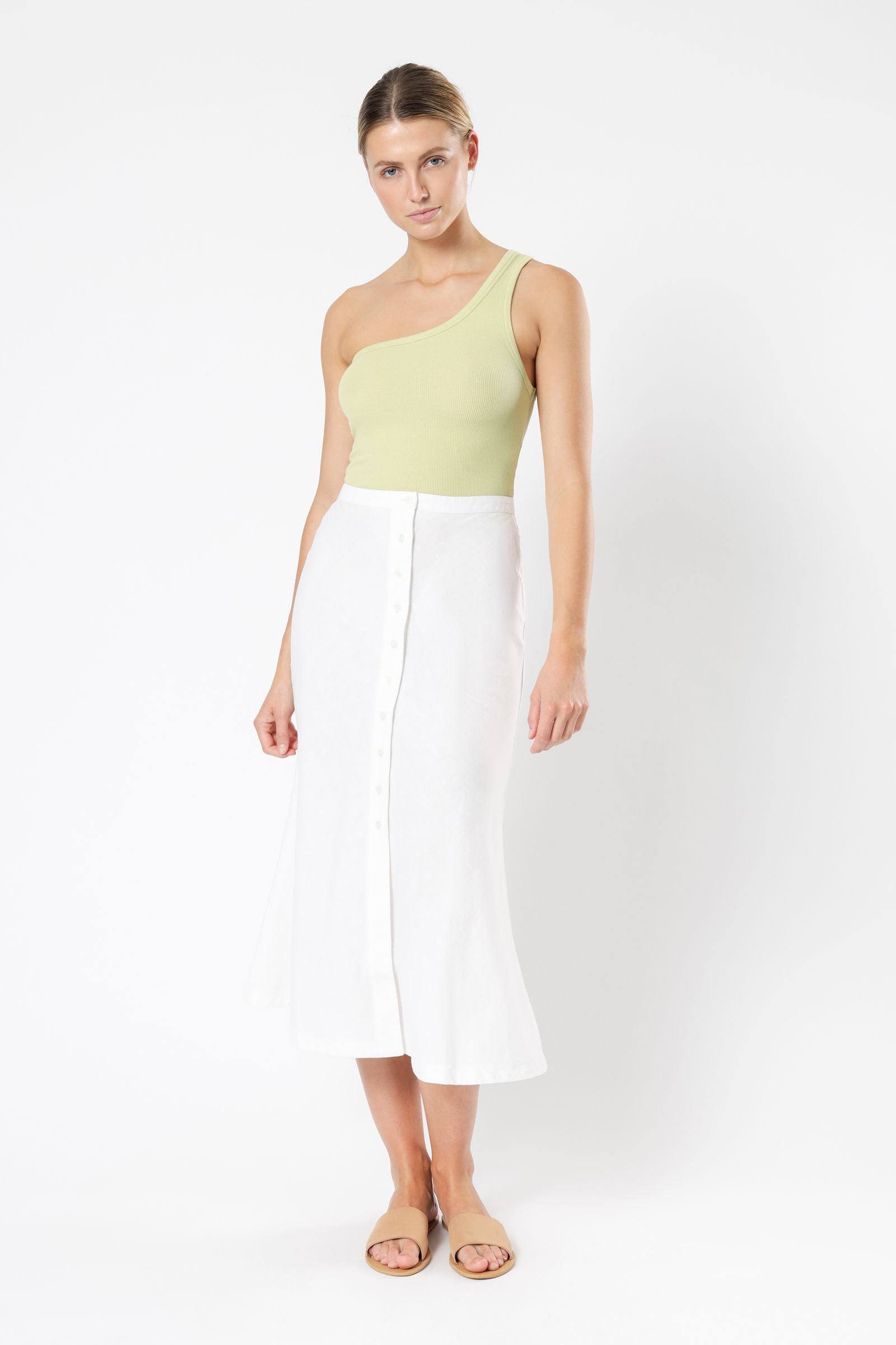 Nude Lucy Drew Linen Midi Skirt White Skirt 
