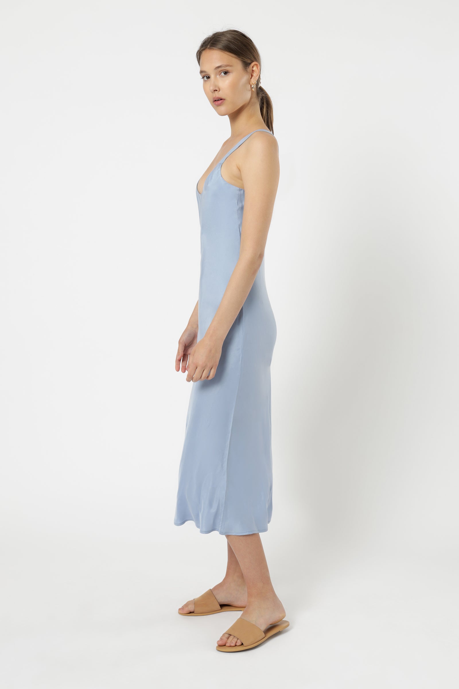 Nude Lucy Esme Cupro Slip Dress Steel Blue Dress 