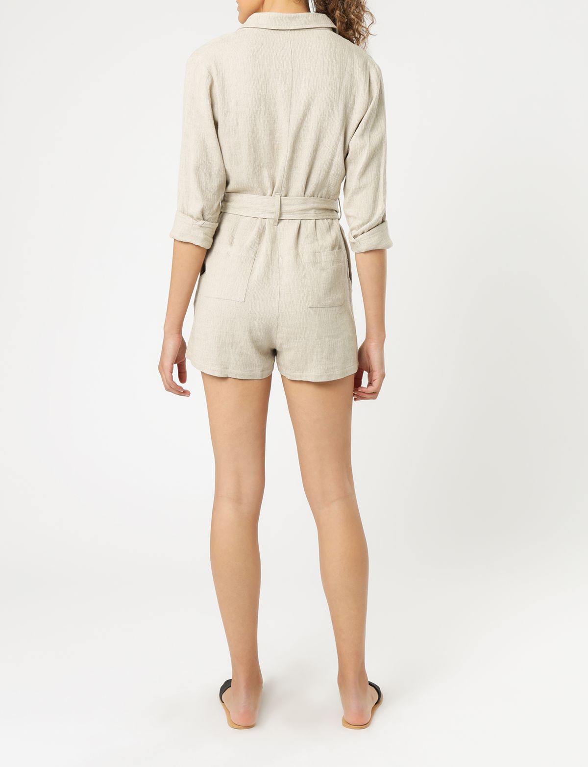 Nude Lucy Rumi Linen Long Sleeve Romper Oat Jumpsuit 