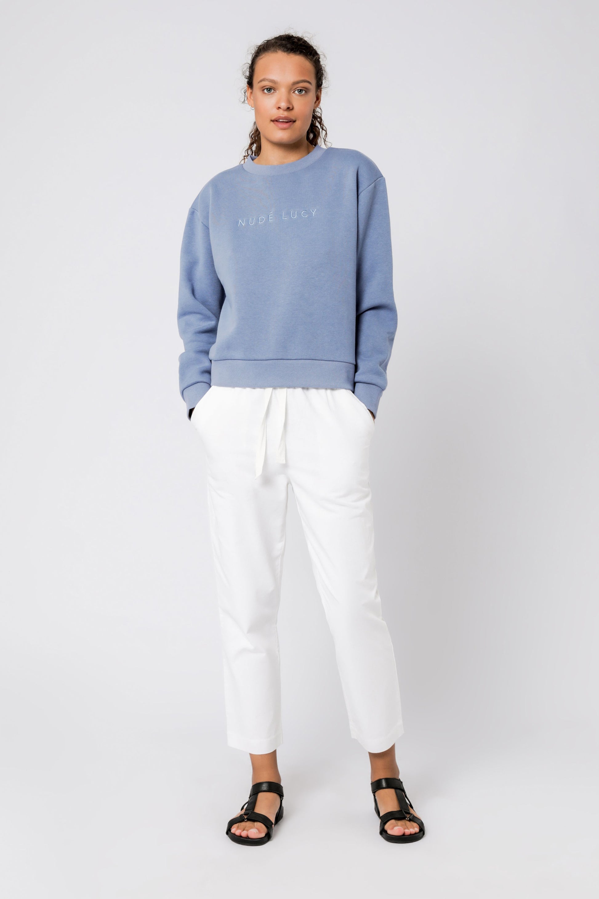 Nude Lucy Nude Lucy Embr Slogan Sweat Steel Blue Sweats 