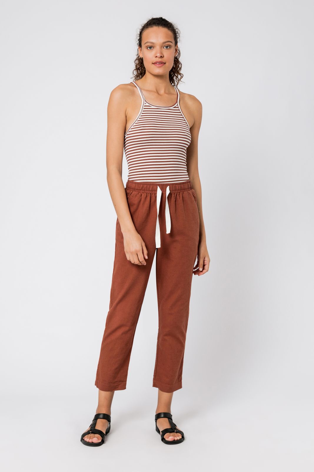 Nude Lucy Charlie Rib Stripe Tank Pecan Stripe Top 