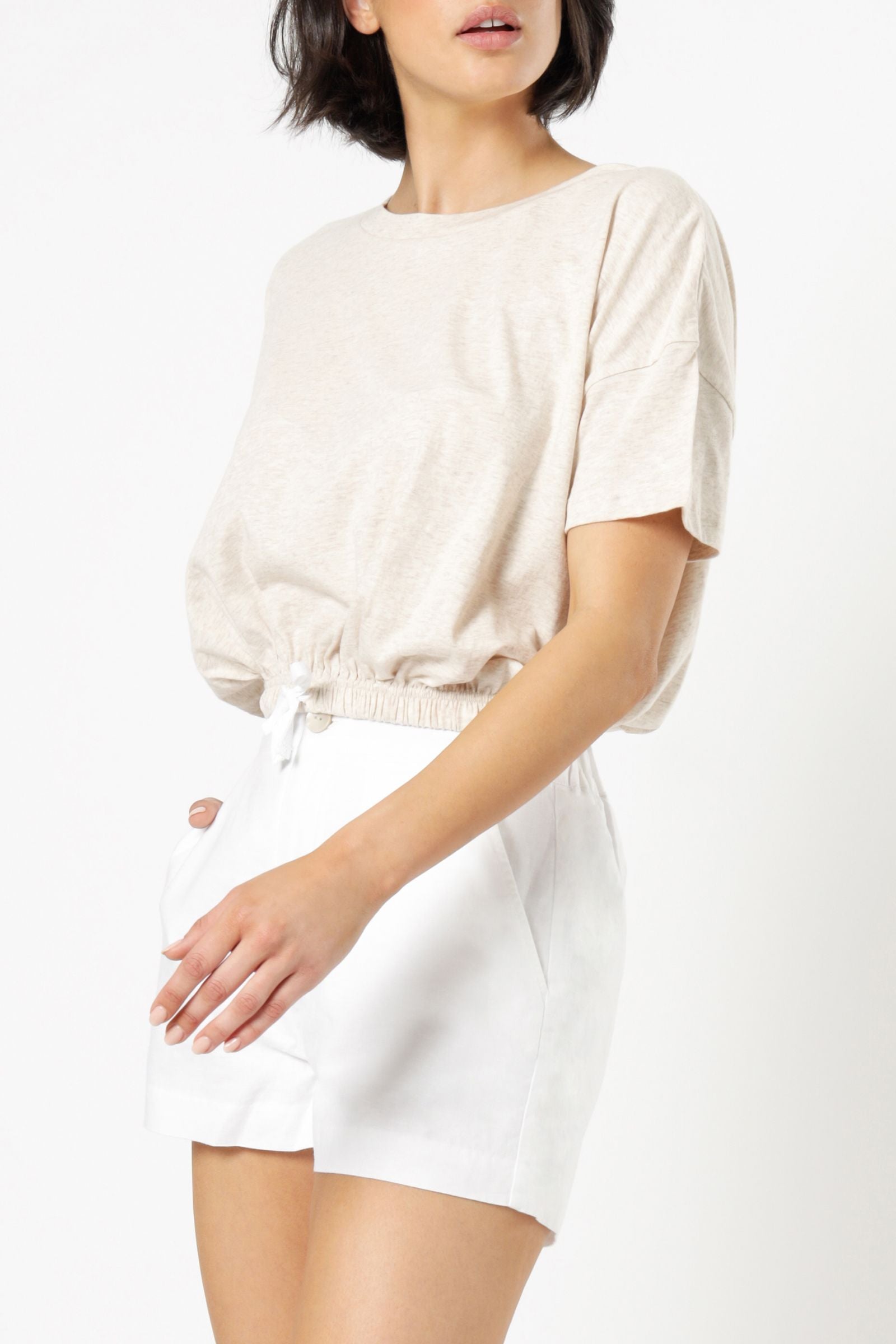 Nude Lucy Daria Drawstring Tee Cream Marle Tees 