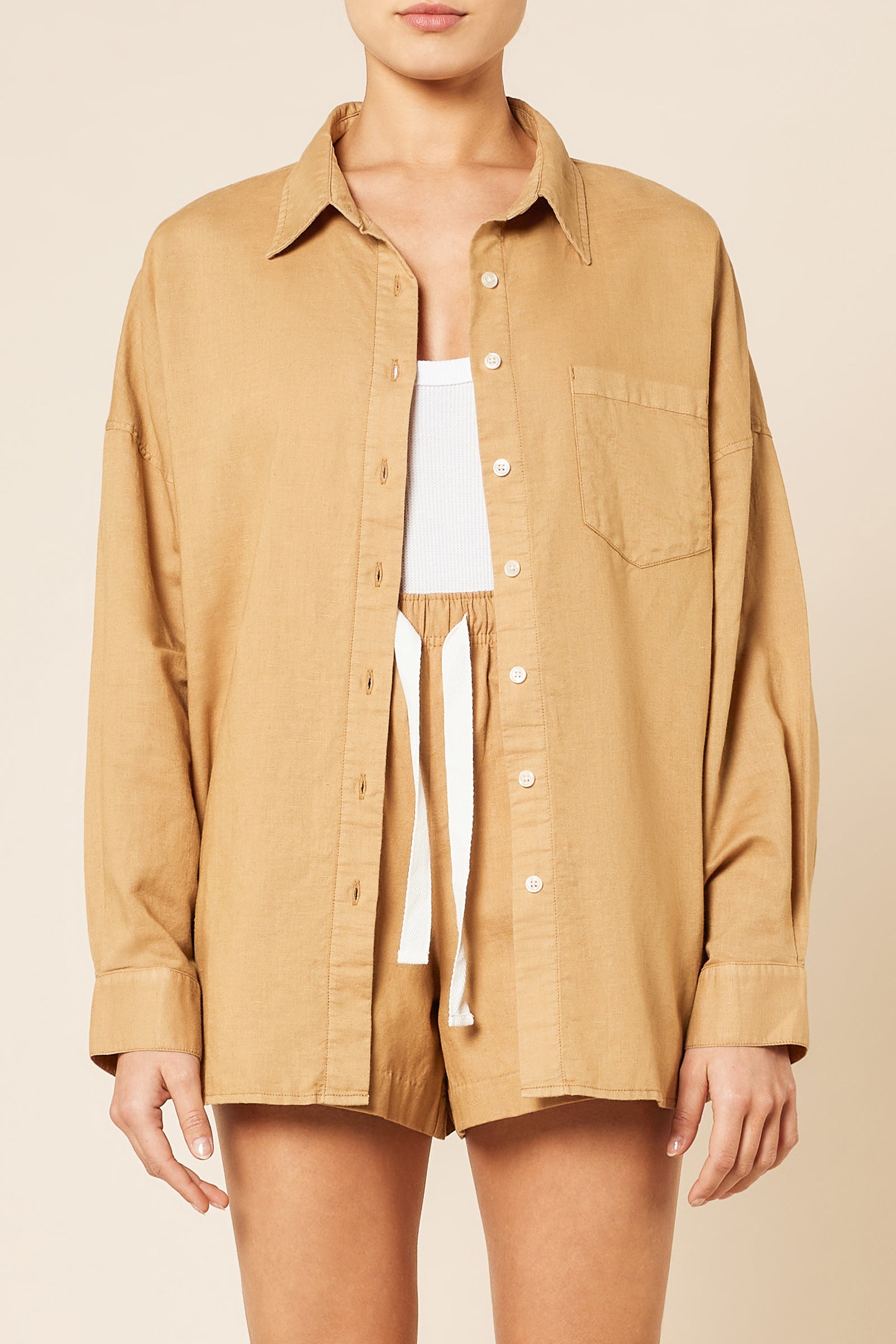 Nude Lucy Leigh Linen Shirt In a Brown Oak Colour