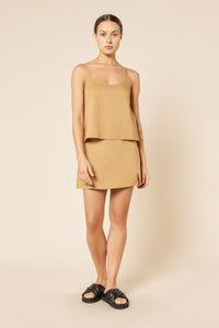 Nude Lucy Nima Linen Camisole Top In a Brown Oak Colour