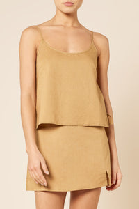 Nude Lucy Nima Linen Camisole Top In a Brown Oak Colour