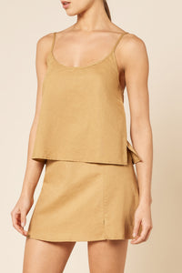 Nude Lucy Nima Linen Camisole Top In a Brown Oak Colour