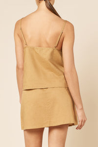 Nude Lucy Nima Linen Camisole Top In a Brown Oak Colour