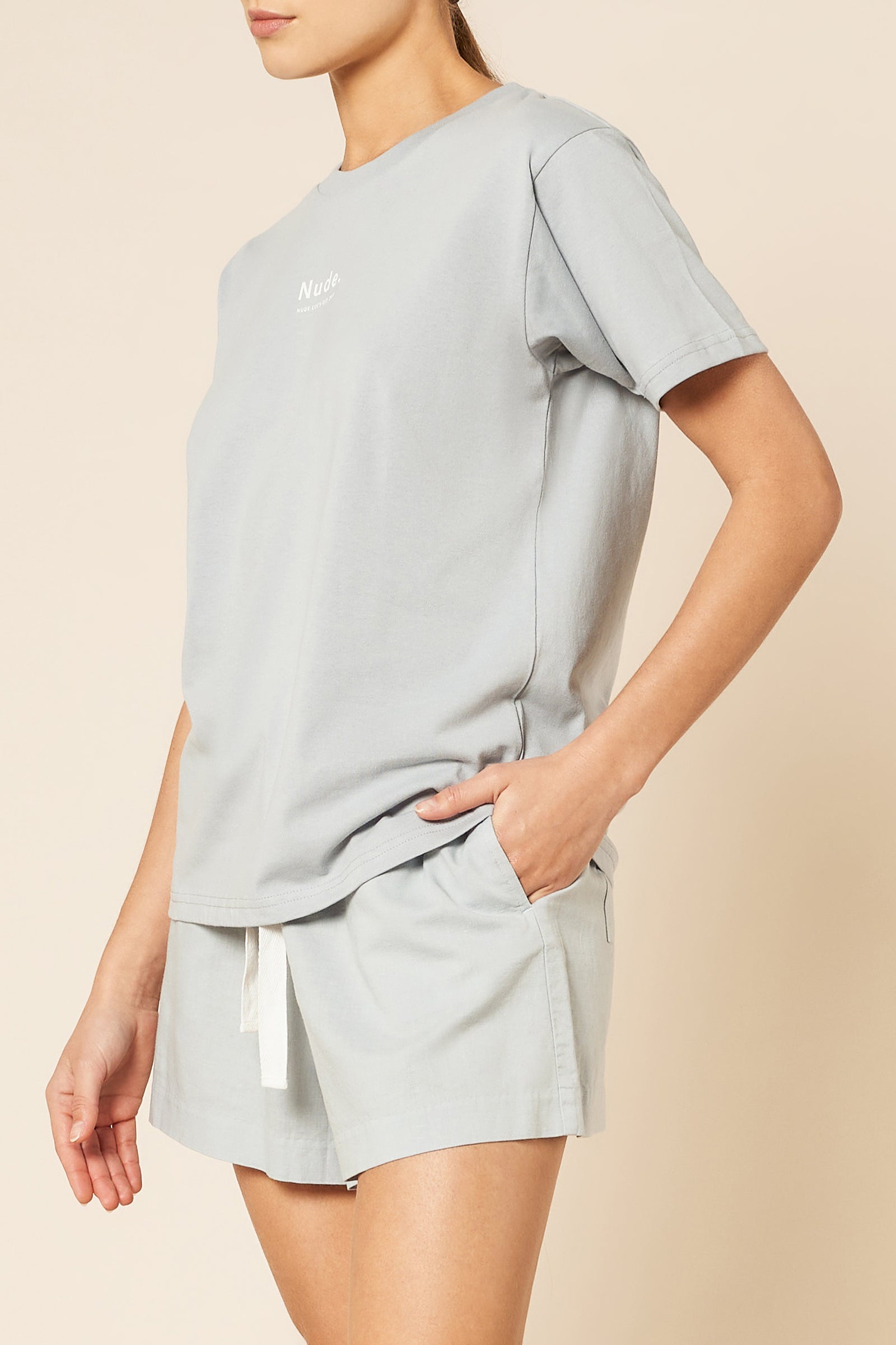 Nude Lucy Nude Organic Heritage Tee In A Blue & Green Toned Bermuda Colour 