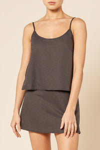 Nude Lucy Nima Linen Camisole Top in a Dark Grey In a Brown Coal Colour