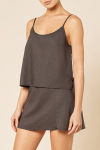 Nude Lucy Nima Linen Camisole Top in a Dark Grey In a Brown Coal Colour