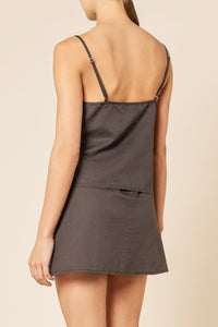 Nude Lucy Nima Linen Camisole Top in a Dark Grey In a Brown Coal Colour