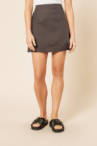 Nude Lucy Nima Linen Mini Skirt in a Dark Grey In a Brown Coal Colour