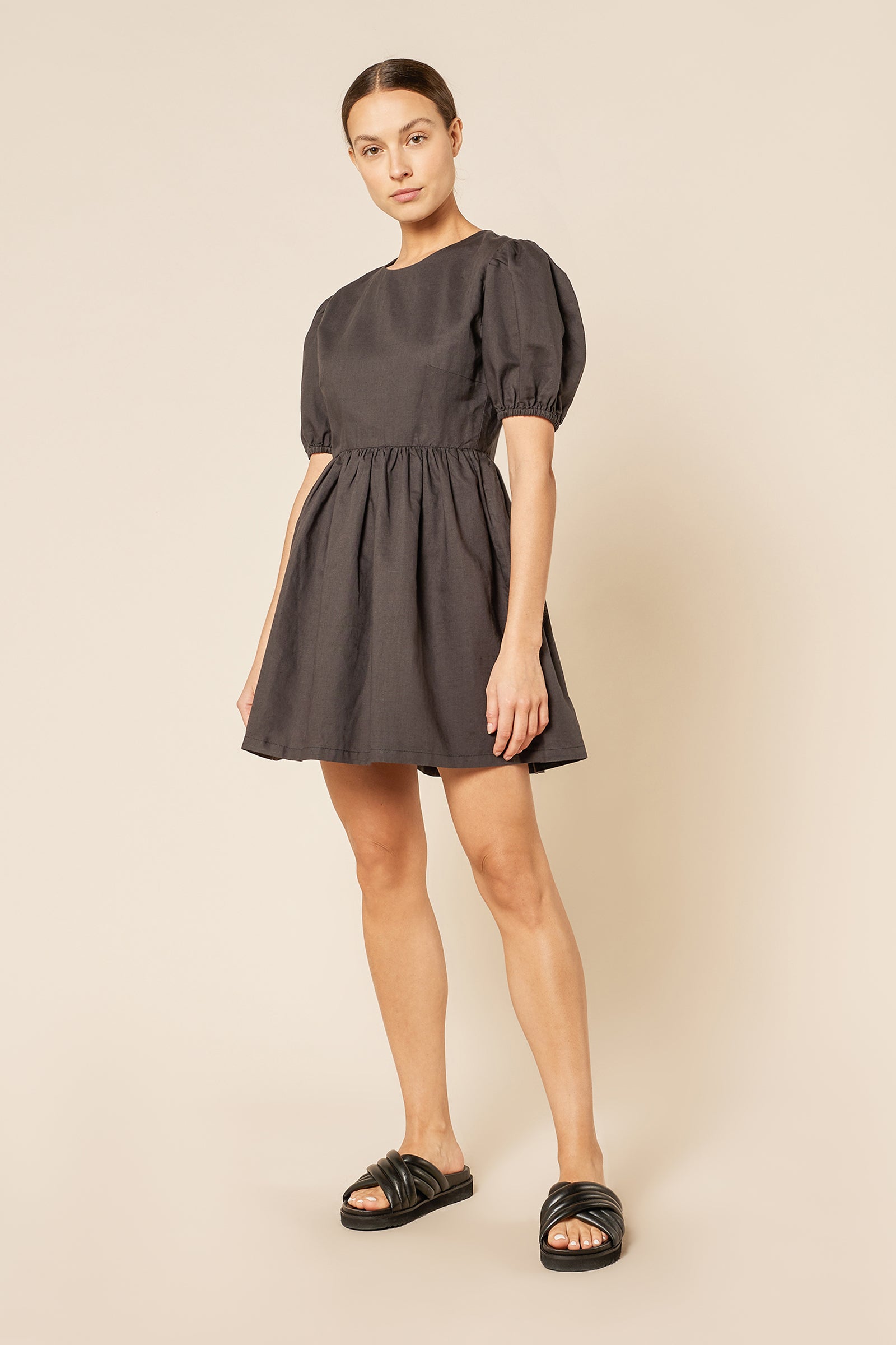 Shop Nima Linen Mini Dress in Coal | Nude Lucy Shop Nima Linen Mini Dress in Coal | Nude Lucy