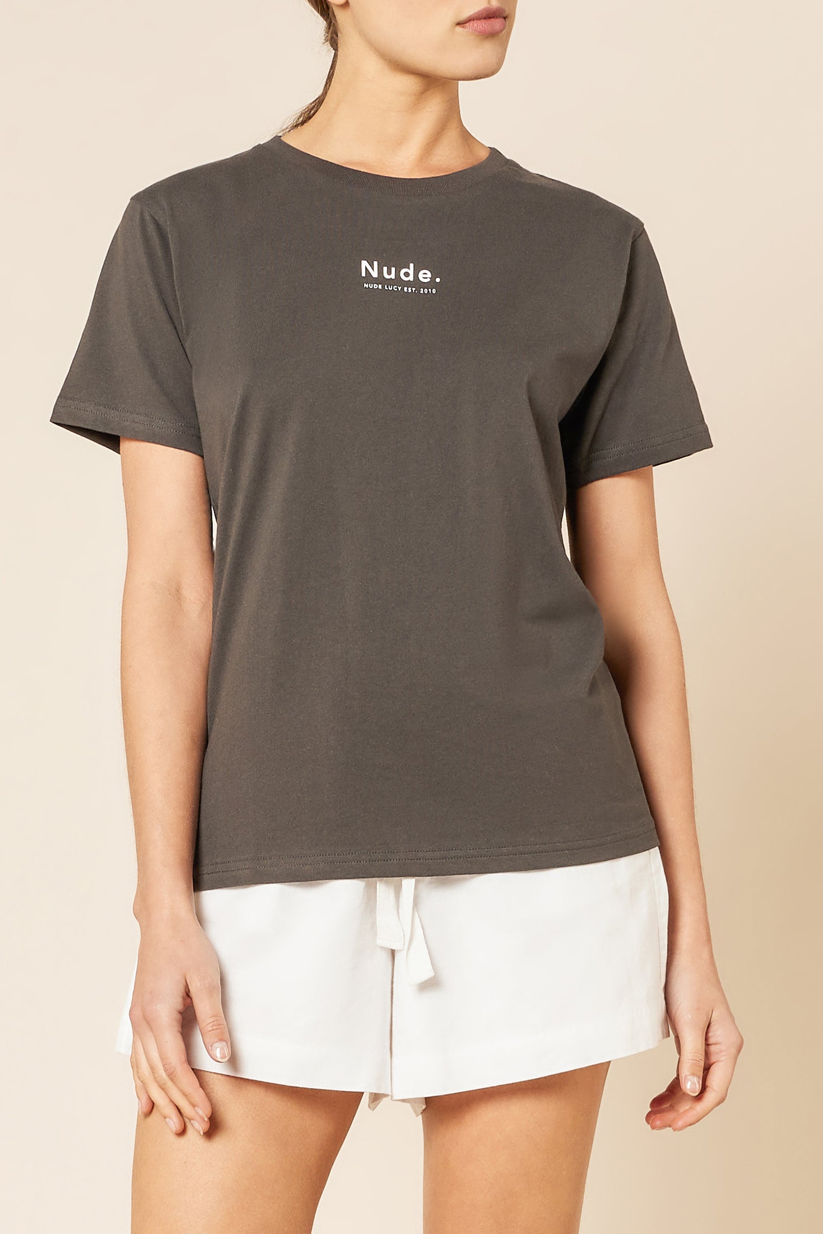 Nude Lucy Nude Organic Heritage Tee in a Dark Grey In a Brown Coal Colour