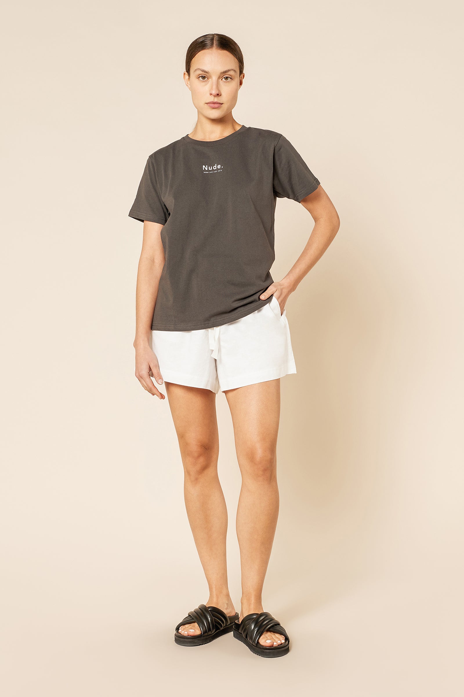 Nude Lucy Nude Organic Heritage Tee in a Dark Grey In a Brown Coal Colour