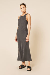 Nude Lucy Gia Cupro Dress in a Dark Grey In a Brown Coal Colour