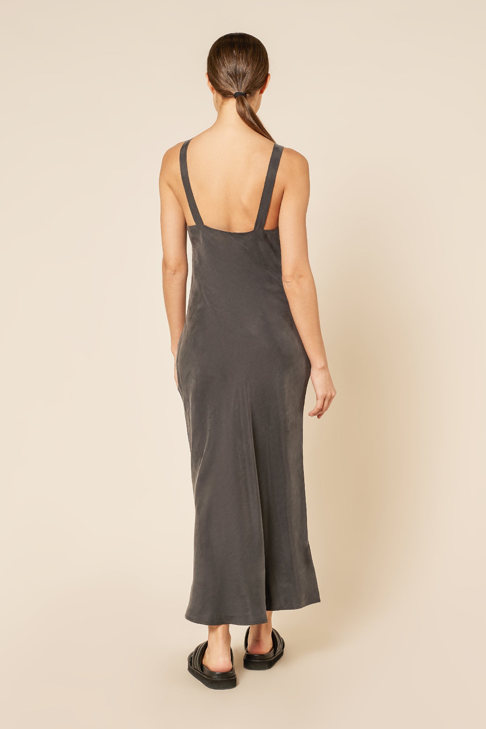 Nude Lucy Gia Cupro Dress In A Dark Grey In A Brown Coal Colour 