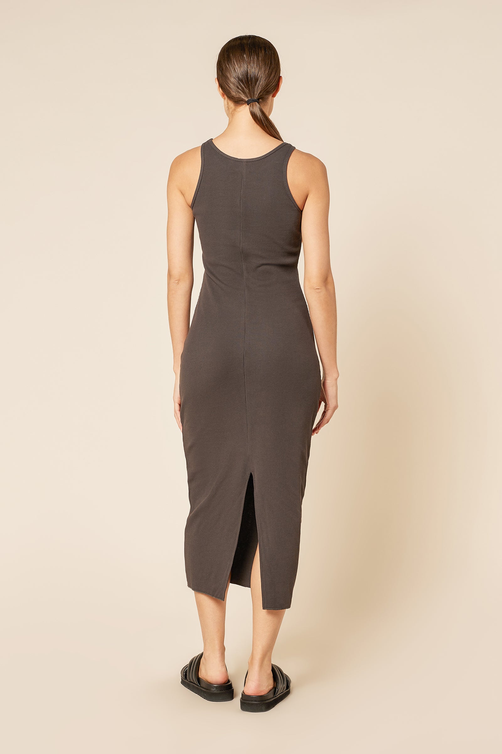 Nude Lucy Harley Waffle Dress in a Dark Grey In a Brown Coal Colour
