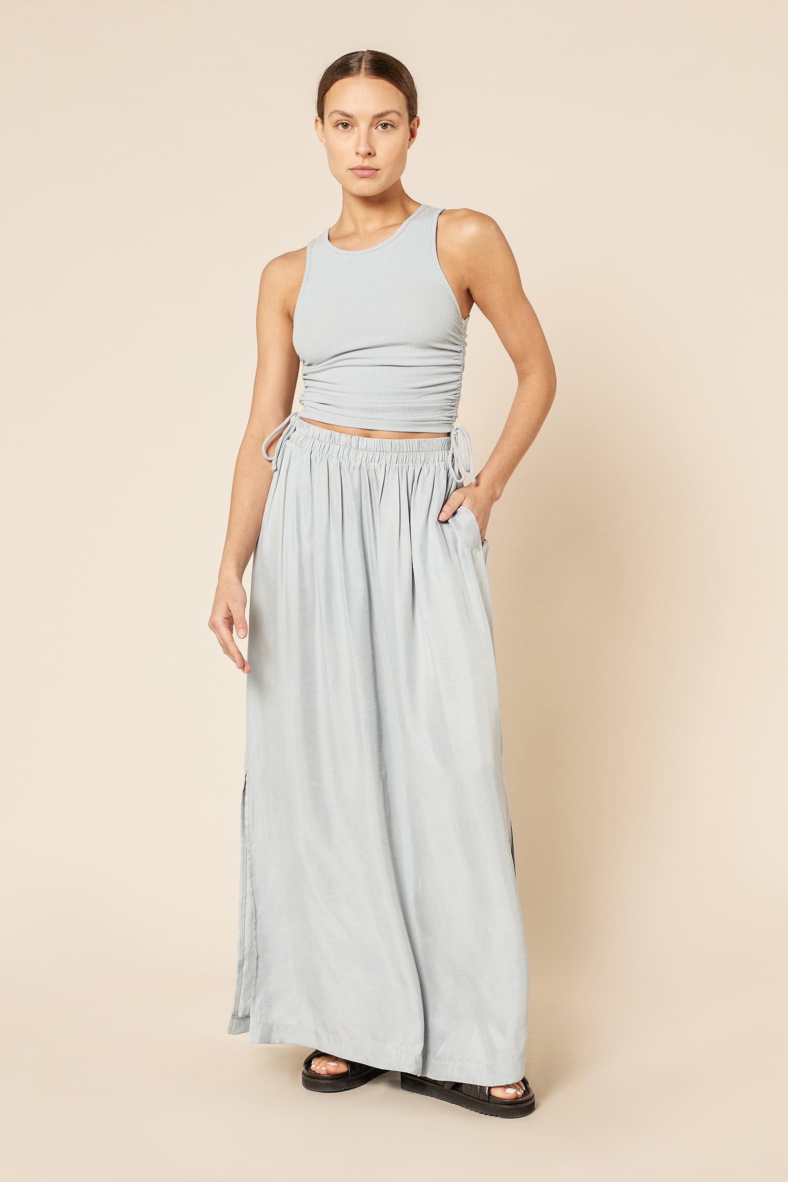 Nude Lucy Gia Cupro Maxi Skirt In A Blue & Green Toned Bermuda Colour 