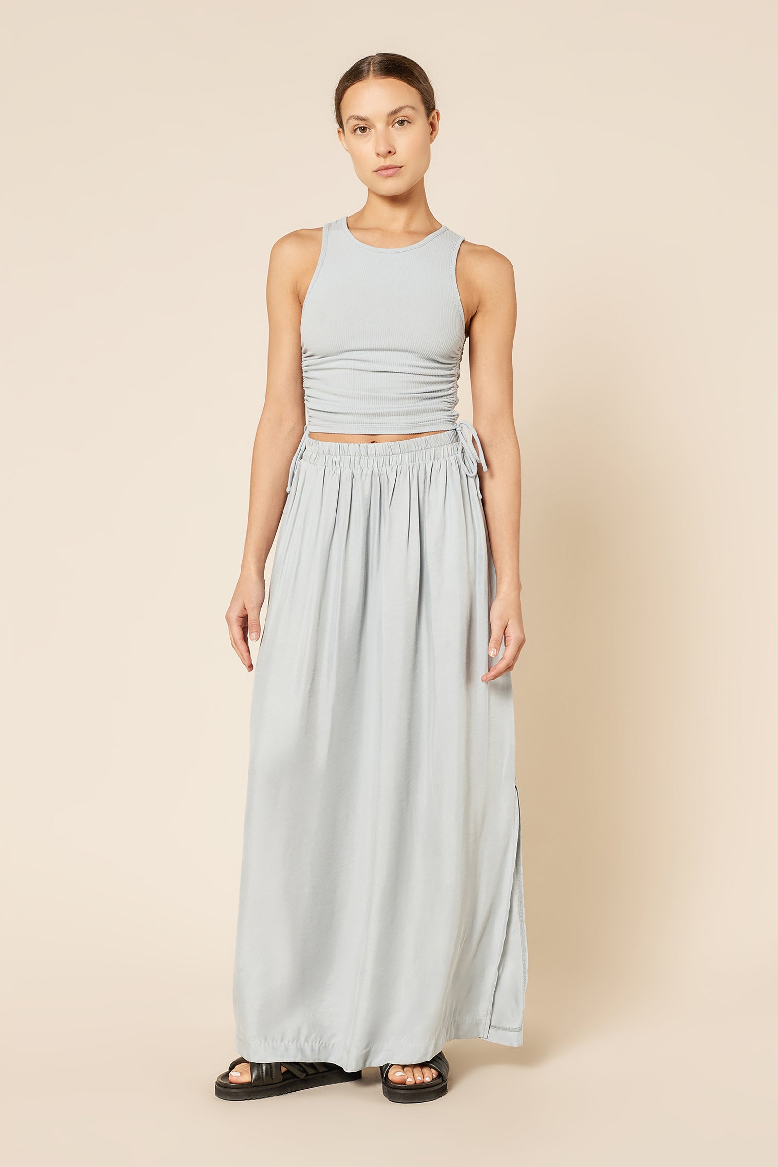 Nude Lucy Eve Organic Drawstring Tank in a Blue & Green Toned Bermuda Colour
