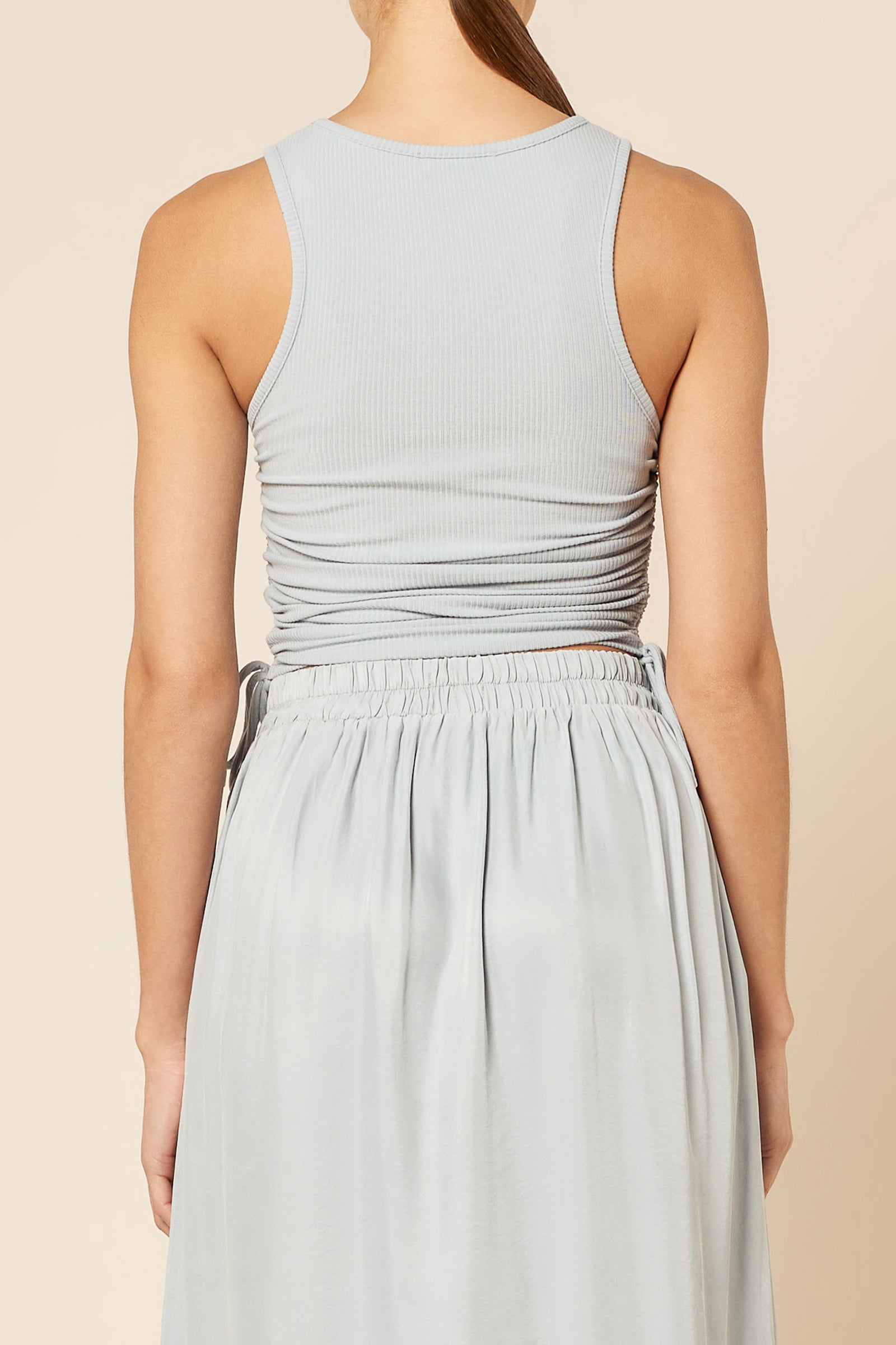 Nude Lucy Eve Organic Drawstring Tank in a Blue & Green Toned Bermuda Colour