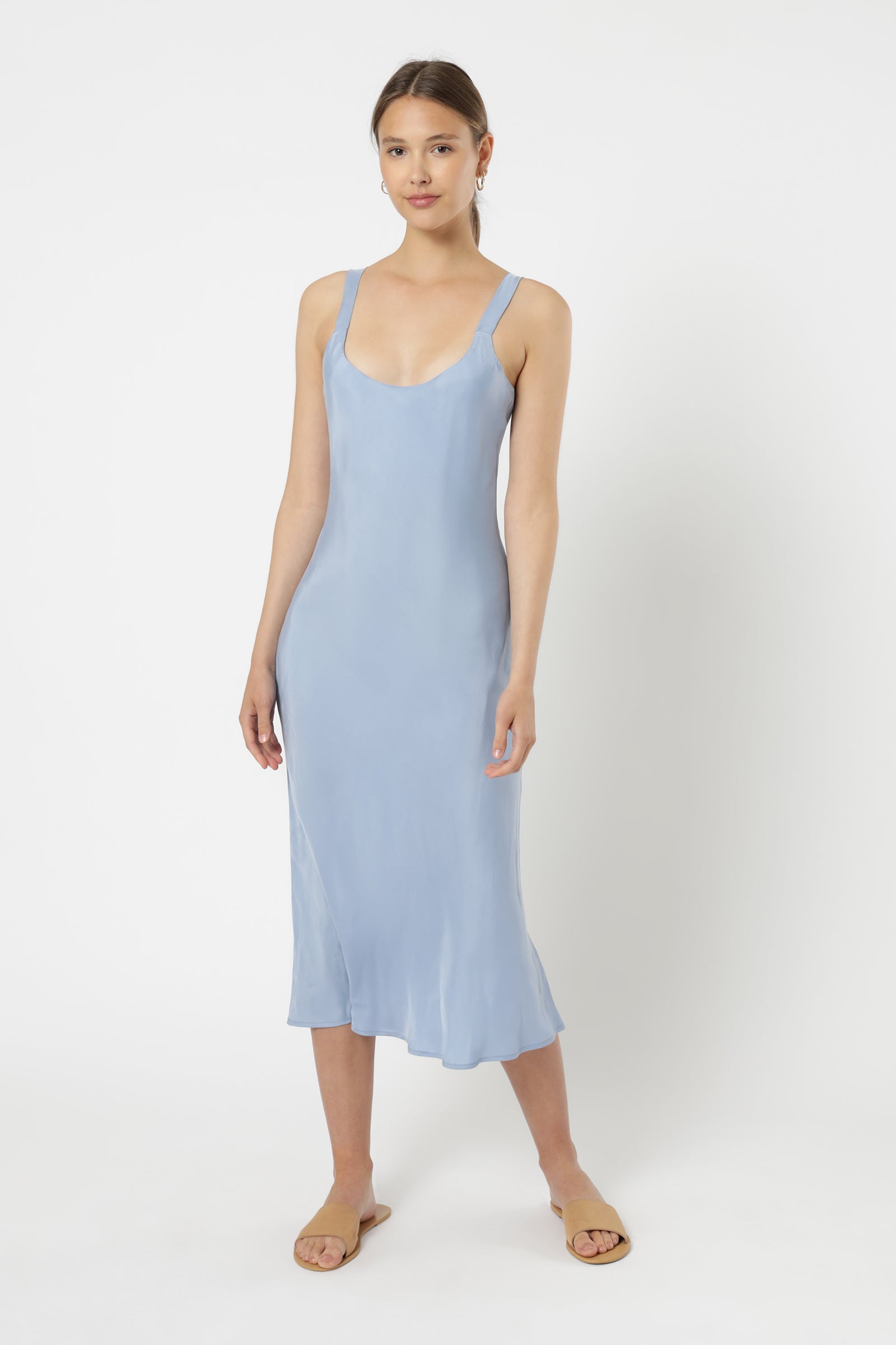 Shop Esme Cupro Slip Dress in Steel blue | Nude Lucy Shop Esme Cupro Slip Dress in Steel blue | Nude Lucy