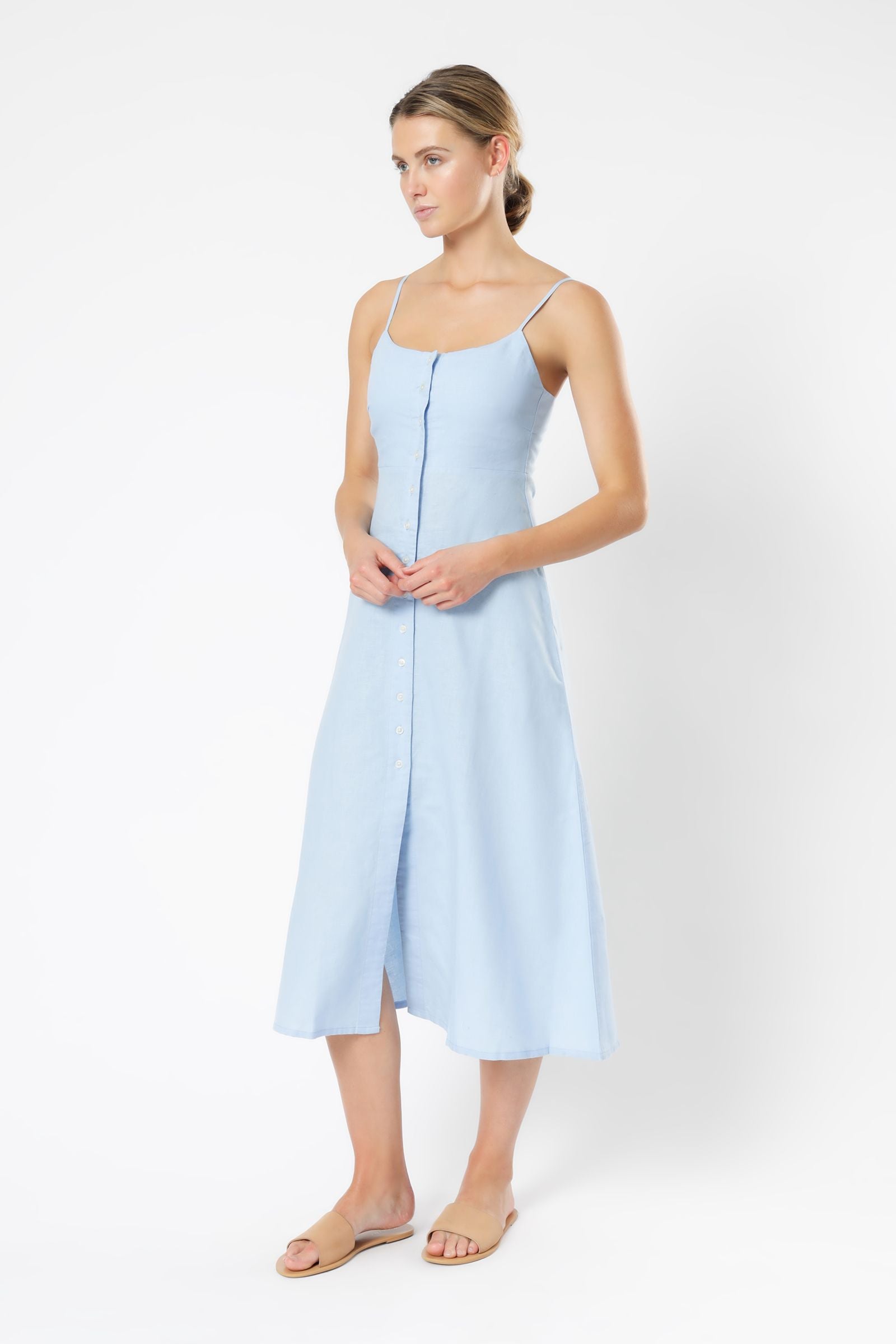 Nude Lucy Drew Linen Midi Dress Capri Blue Dress 