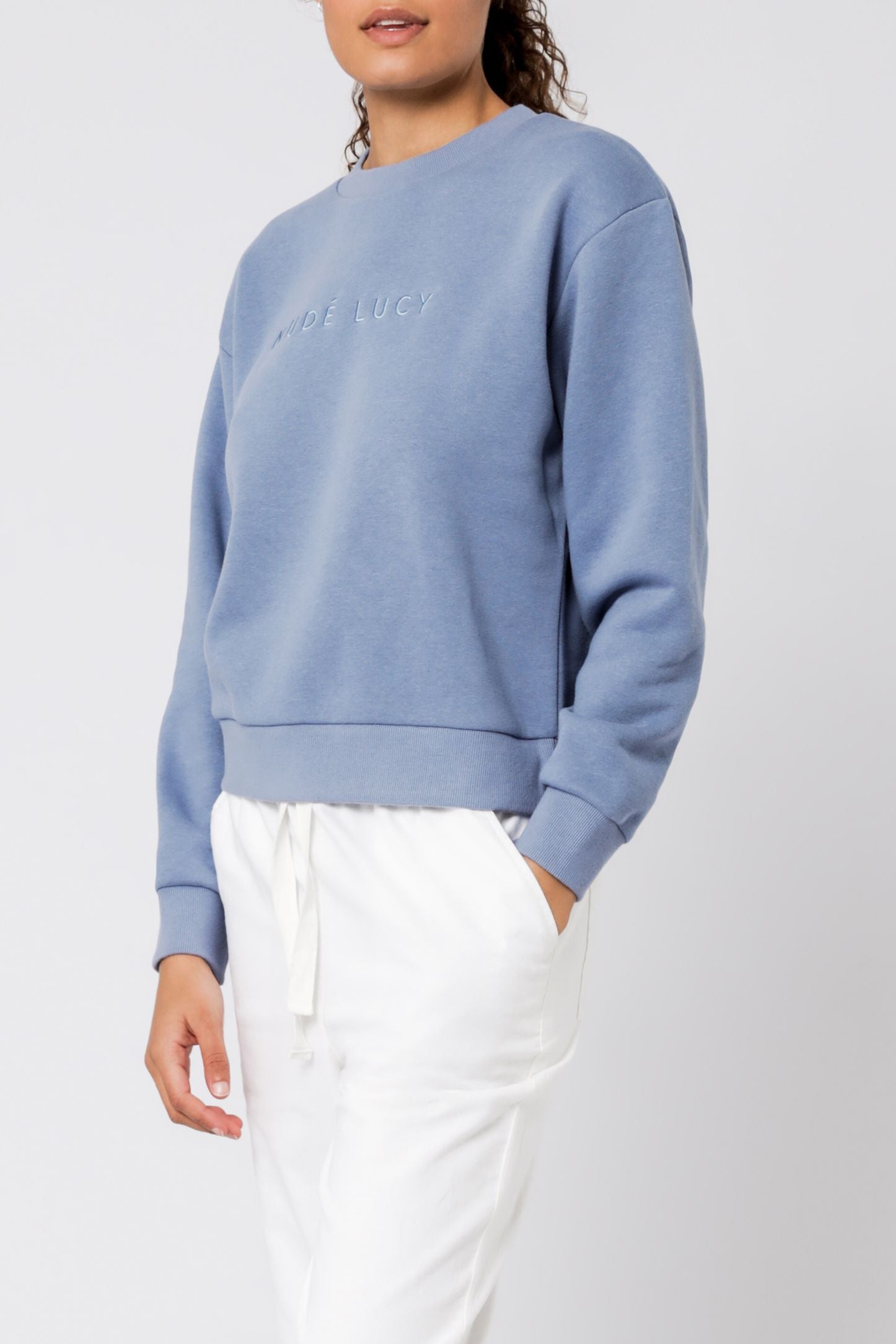 Nude Lucy Nude Lucy Embr Slogan Sweat Steel Blue Sweats 