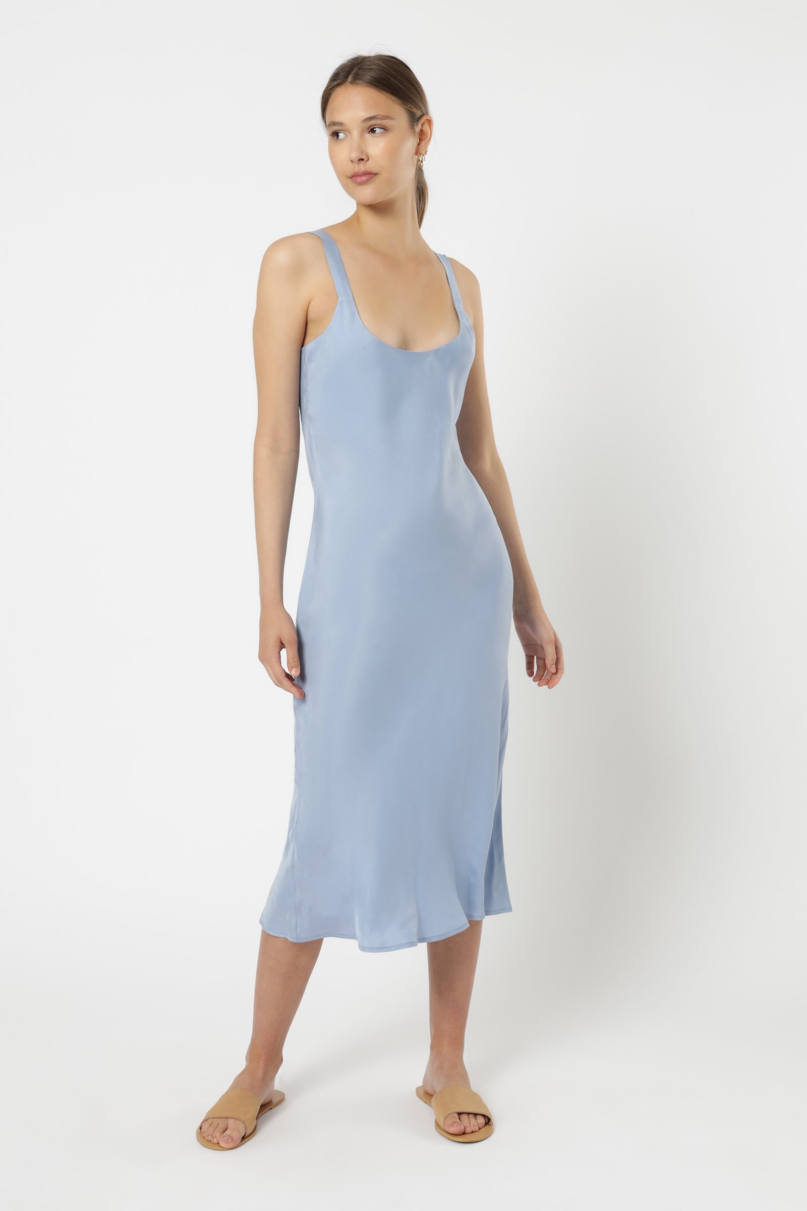 Nude Lucy Esme Cupro Slip Dress Steel Blue Dress 