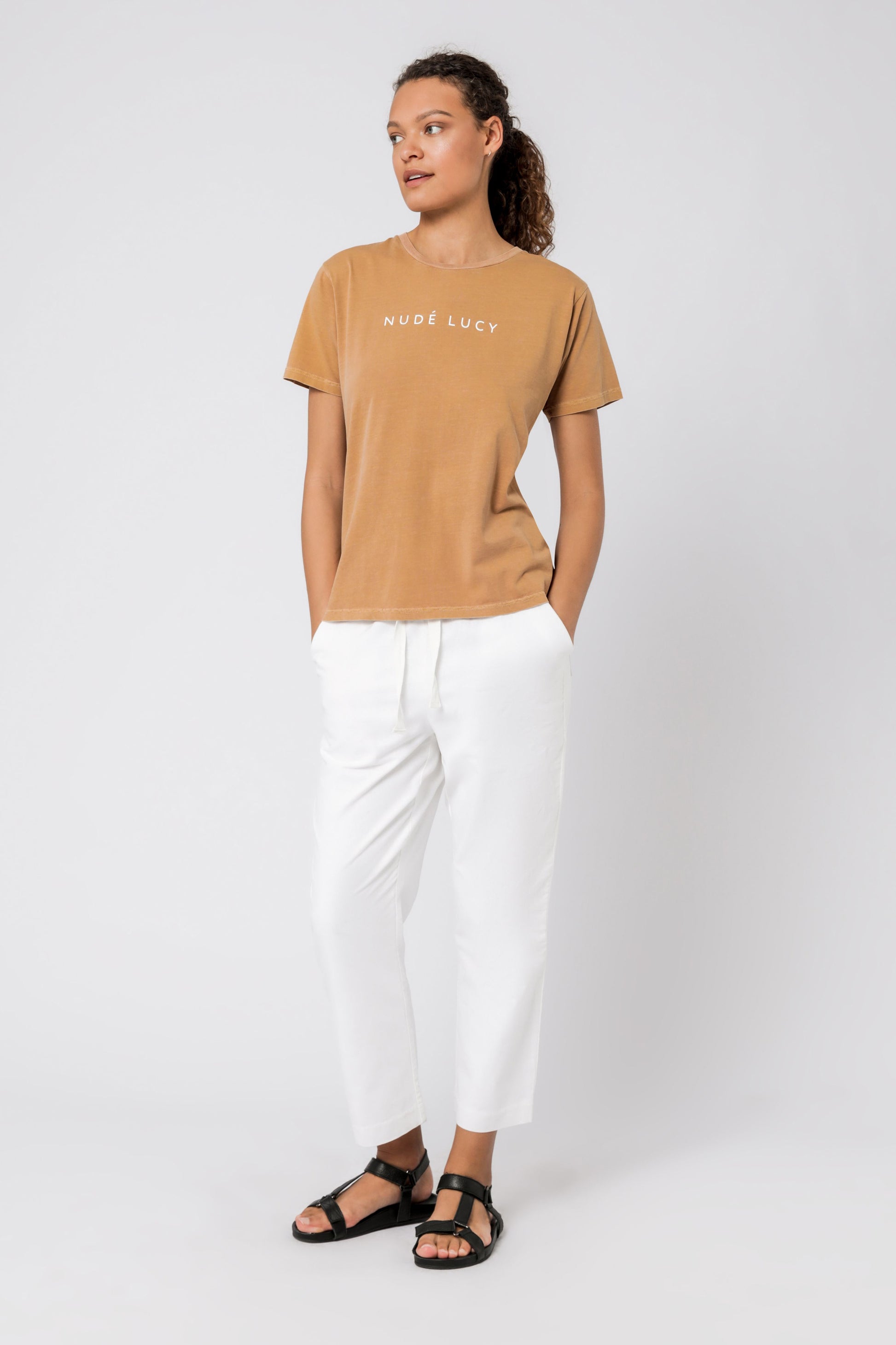Nude Lucy Nude Lucy washed slogan tee tobacco t shirt