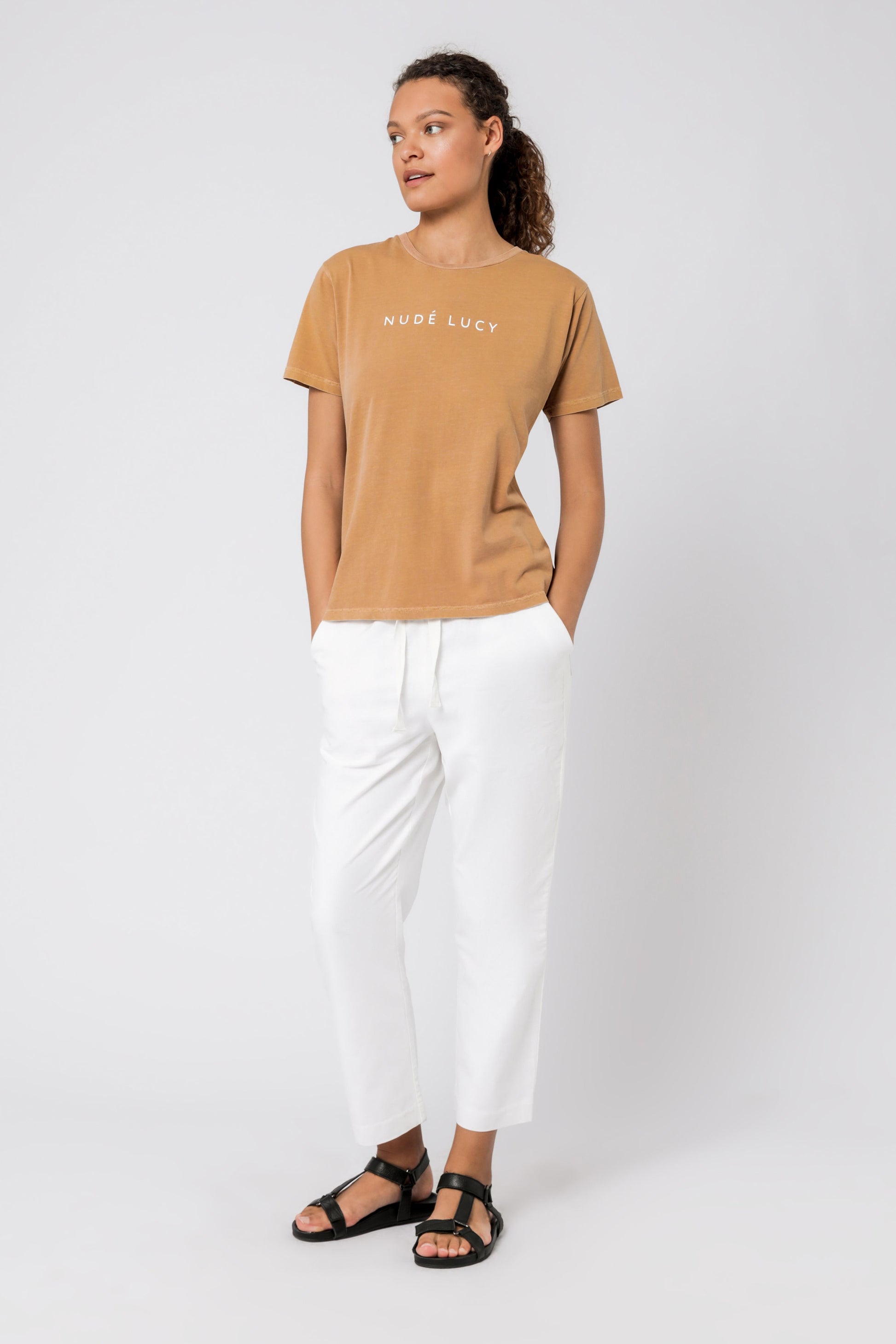 Nude Lucy Nude Lucy Washed Slogan Tee Tobacco T Shirt 