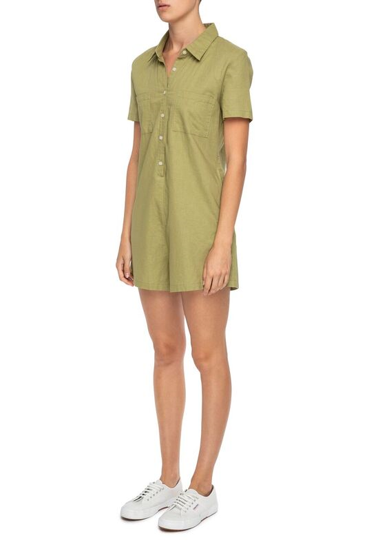 Nude Lucy Mina Linen Playsuit Moss Jumpsuit 