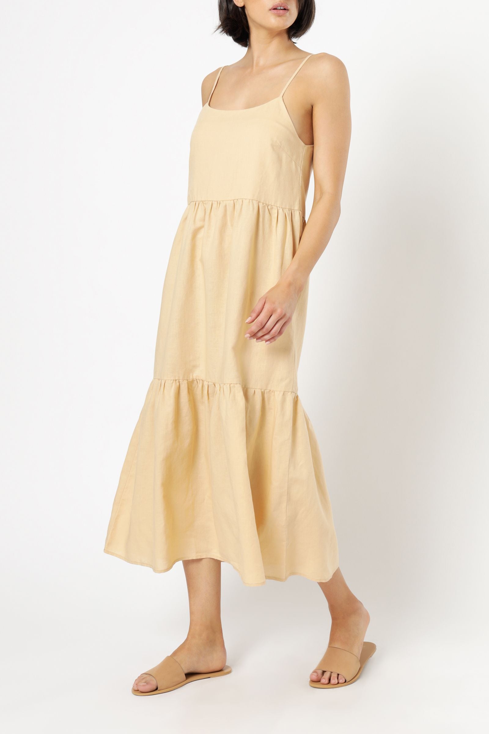 Nude Lucy Miles Linen Midi Dress Apricot Dress 