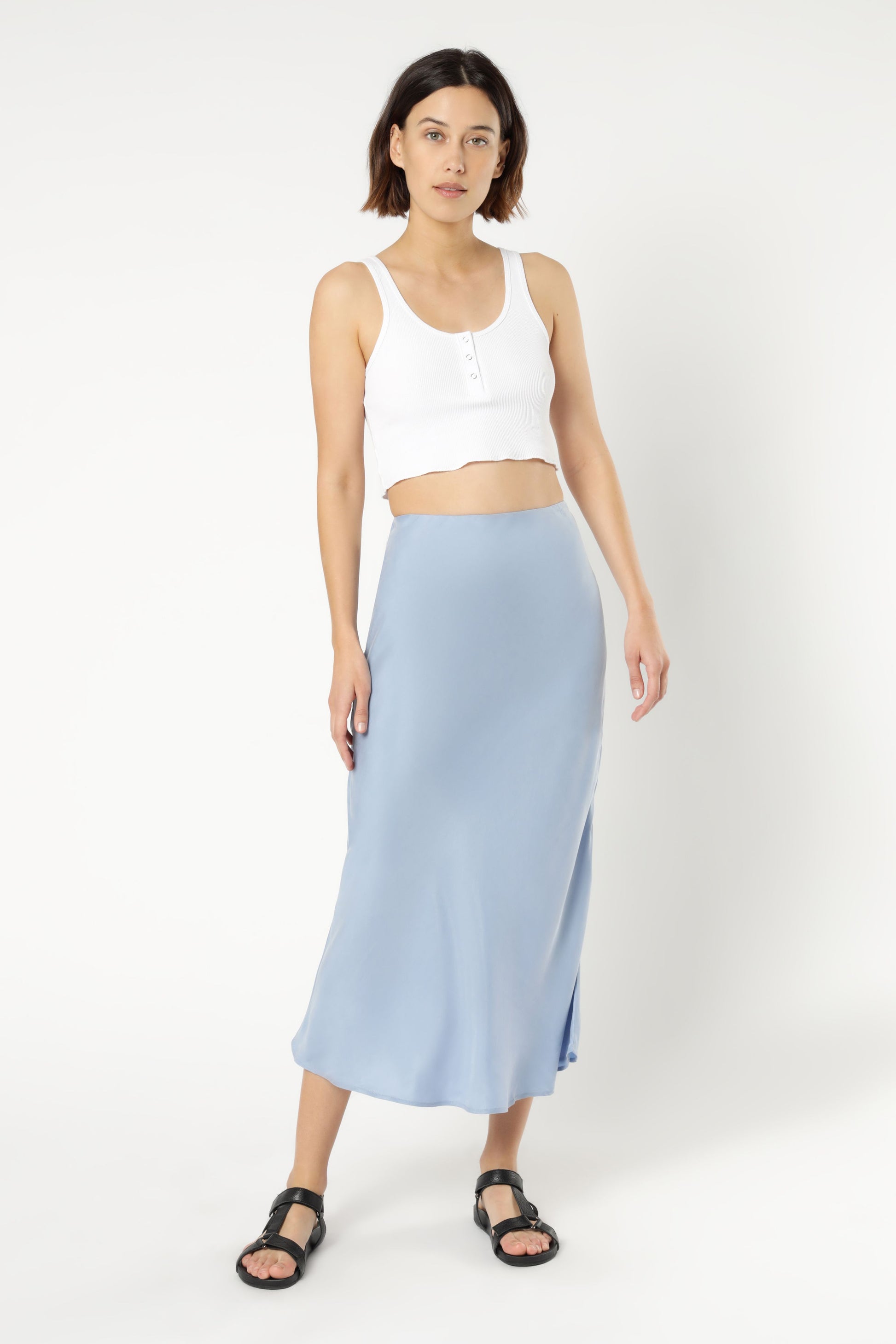 Nude Lucy Esme Cupro Midi Skirt Steel Blue Skirt 
