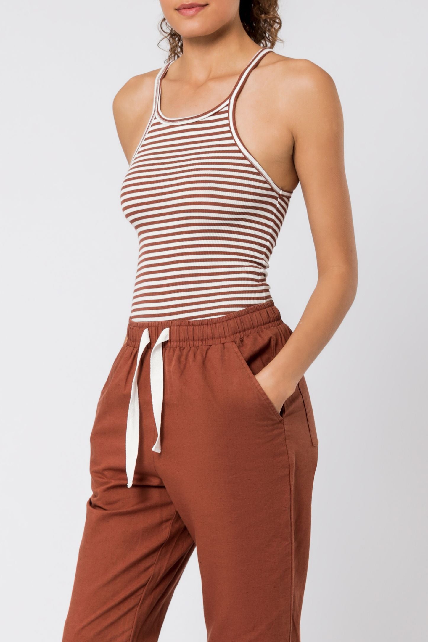 Nude Lucy Charlie Rib Stripe Tank Pecan Stripe Top 