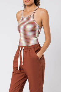 Nude Lucy charlie rib stripe tank pecan stripe top